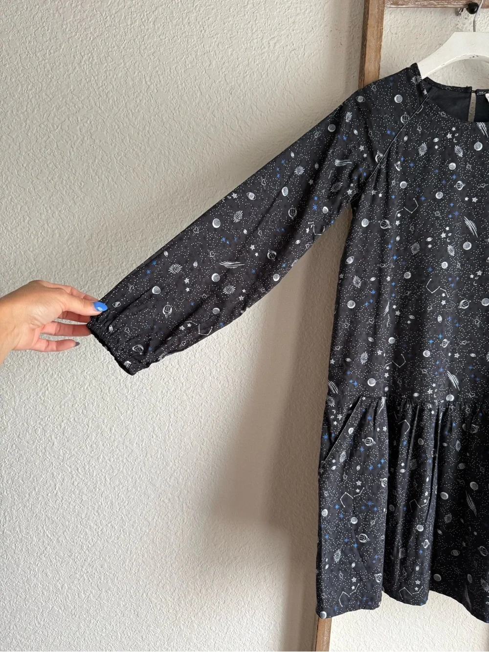 Little Karl Marc John Ralaxy Noir Celestial Galaxy Long Sleeve Dress Sz: 12